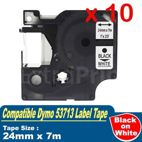 10 x Dymo SD53713 / S0720930 Generic 24mm Black Text on White Label Cassette - 7 meters