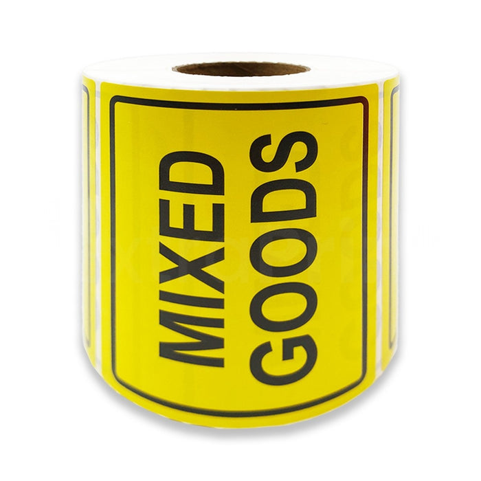 12 Rolls MIXED GOODS Label 100x75mmin Fluro Yellow Adhesive Warning Sticker  (500 Labels per Roll)