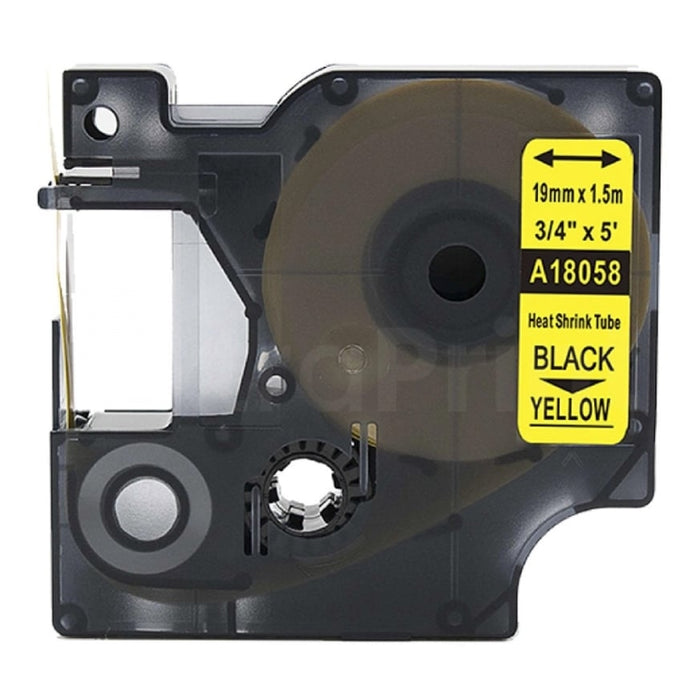 Dymo SD18058 Generic 19mm Black Text on Yellow Heat-Shrink HeatShrink Tube Industrial Rhino Label Cassette - 1.5 meters