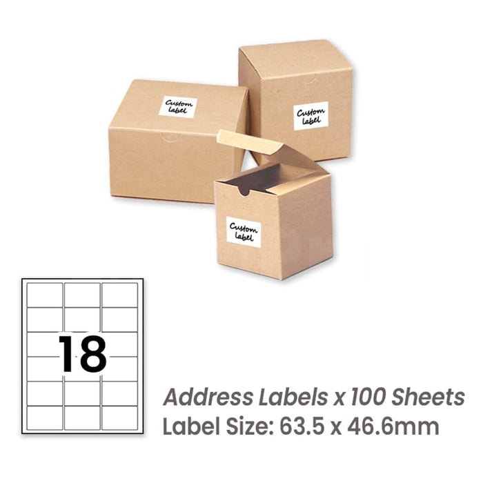 1000 Sheets A4 White Self Adhesive Paper Address Mailing Laser Inkjet Sticker Labels 63.5 x 46.6mm - 18 Labels Per Sheet