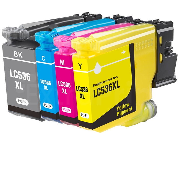4-Pack Generic Brother LC-536XL LC536XL High Yield Ink Cartridges Combo [1BK, 1C, 1M, 1Y]