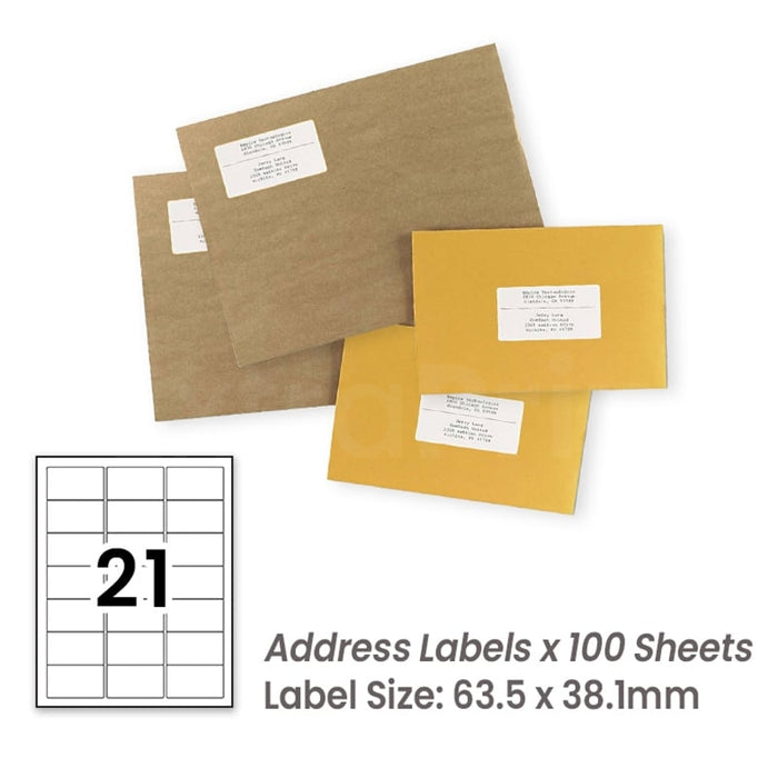 300 Sheets A4 White Self Adhesive Paper Address Mailing Laser Inkjet Sticker Labels 63.5 x 38.1mm - 21 Labels Per Sheet