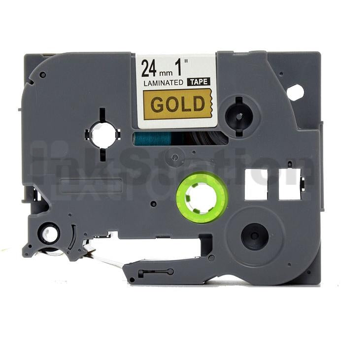 3 x Generic Brother TZe-851 TZe851 24mm Black Text on Laminated Gold Tape - 8 meters