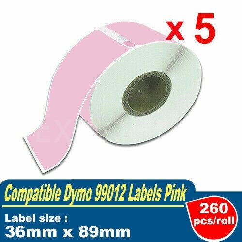 5 x Dymo SD99012 Generic Pink Label Roll 36mm x 89mm - 260 labels per roll