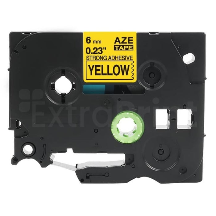 Generic Brother TZe-S611 TZeS611 6mm Black Text on Yellow Strong Adhesive Laminated Tape - 8 metres