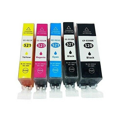 5-Pack Canon PGI-520, PGI520, CLI-521 Generic Inkjet (with Chip) [1BK,1PBK,1C,1M,1Y]