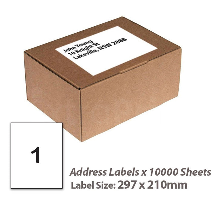 10,000 Sheets A4 White Self Adhesive Paper Address Mailing Laser Inkjet Sticker Labels 297 x 210mm - 1 Label Per Sheet