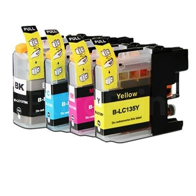 4 Pack Generic Brother LC-137XLBK LC137XLBK + LC-135XLC/M/Y Ink Cartridges [1BK,1C,1M,1Y]