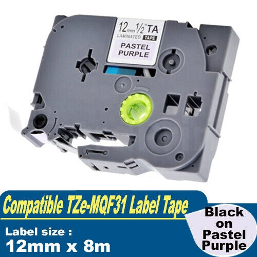 Generic Brother TZe-MQF31 TZeMQF31 12mm Black on Pastel Purple Laminated Tape - 4 metres