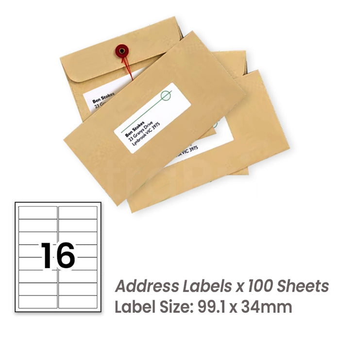 300 Sheets A4 White Self Adhesive Paper Address Mailing Laser Inkjet Sticker Labels 99.1 x 34mm - 16 Labels Per Sheet