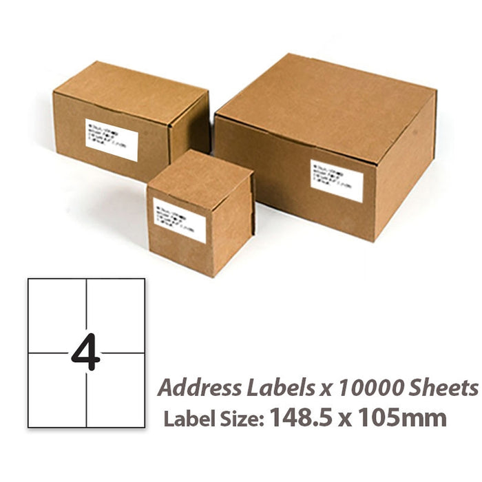 10,000 Sheets A4 White Self Adhesive Paper Address Mailing Laser Inkjet Sticker Labels 148.5 x 105mm - 4 Labels Per Sheet