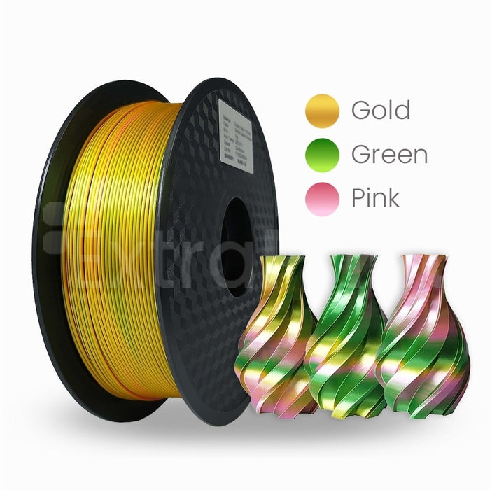 1 x Silk PLA 3D Filament 1.75mm Tricolour Gold & Green & Pink - 1KG