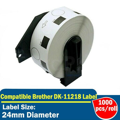 5 x Generic Brother DK-11218 DK11218 Black Text on White 24mm Diameter Die-Cut Paper Label Roll - 1000 labels per roll
